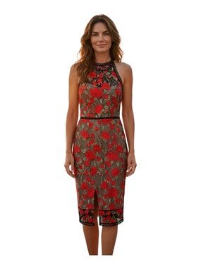 Gianni Bini Floral Red and Black Lace Dress